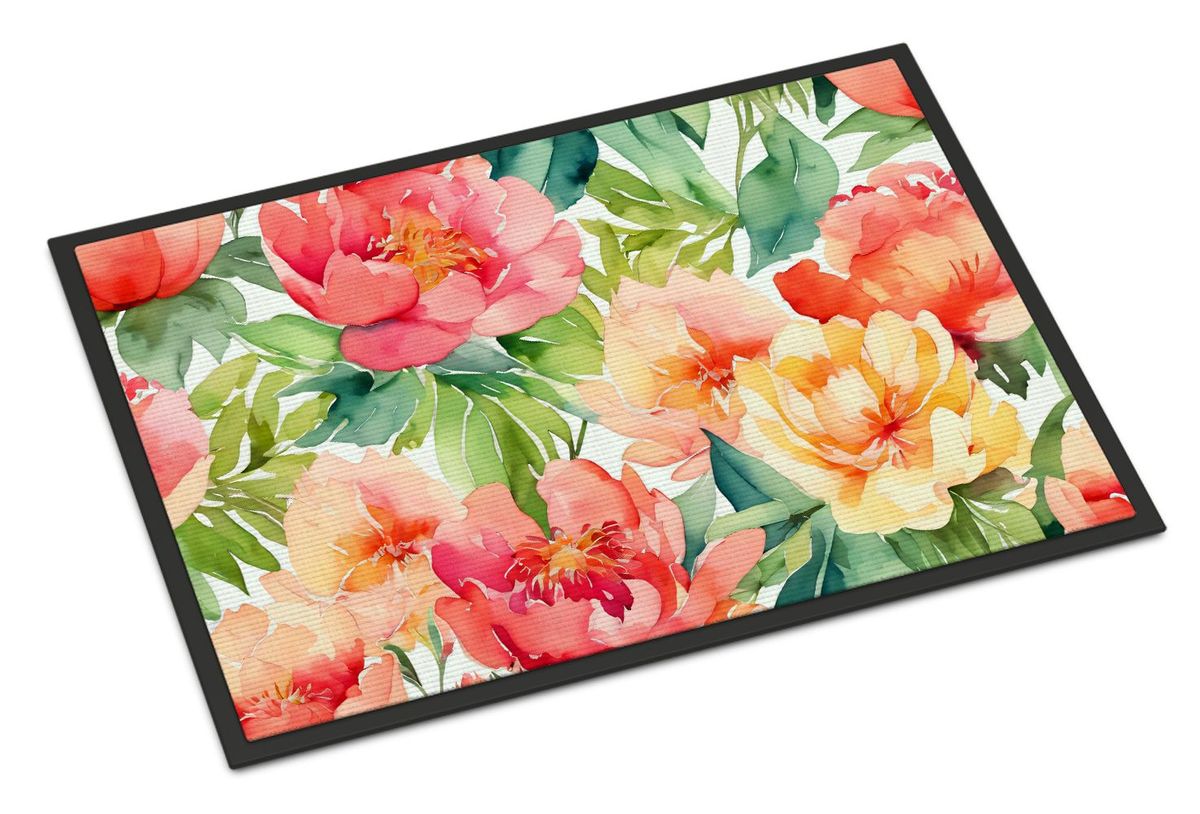 Indiana Peonies In Watercolor Doormat Front Door Mat Indoor Outdoor Rugs For Entryway, Non Slip Washable Low Pile, 24H X 36W_maomaolike.com