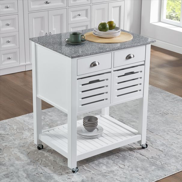 Mobile Rolling Kitchen Island Trolley Serving Cart With Underneath Drawer & Slide-Out Wire Storage Basket_maomaolike.com