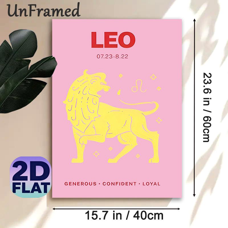 Leo Zodiac Painting Poster, Soft Pastel Style Yellow Lion With Zodiac Traits Poster, Features Leo's Birth Date And Core Traits, Ideal For Bedroom And_maomaolike.com