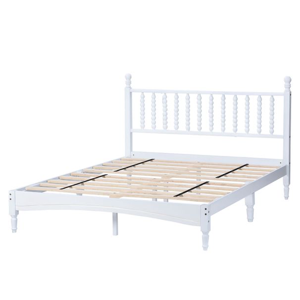 Queen Wood Bed Frame With Headboard, Solid Rubber Wood With Wood Central Supports, 1000 Lb Capacity, Easy Assembly, No Box Spring Needed, White_maomaolike.com