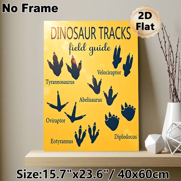 Dinosaur Tracks Painting Poster, Warm Yellow-toned Informative Dinosaur Footprint Field Guide Poster, Educational Design Suitable For Home Study_maomaolike.com