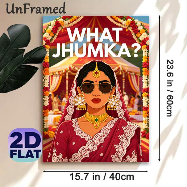 Indian Wedding Themed Painting Poster, Vibrant Stylized Desi Bride With Statement Jhumkas & Sunglasses Poster, Eye-catching Cultural Design Ideal For_maomaolike.com