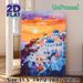 Santorini Sunset Themed Painting Poster, Soft Watercolor Coastal Cliff Town Scene Poster, Warm-toned Scenic Artwork To Create Cozy Atmosphere For_maomaolike.com