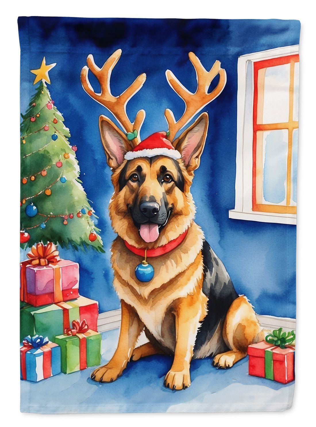 German Shepherd Christmas Reindeer House Flag Large Porch Sleeve Pole Decorative Outside Yard Banner Artwork Wall Hanging, Polyester, House Size, Multicolor_maomaolike.com