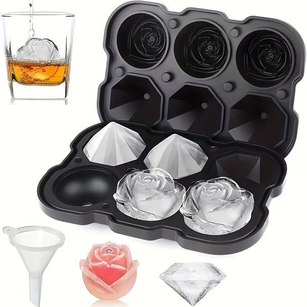 Rose Ice Cube Tray with Covers - Silicone Tray 3 Ice Ball Maker for Chilled Cocktails, Whiskey & Juice-Easy Release Large Ice Cube Form with Benefits_maomaolike.com