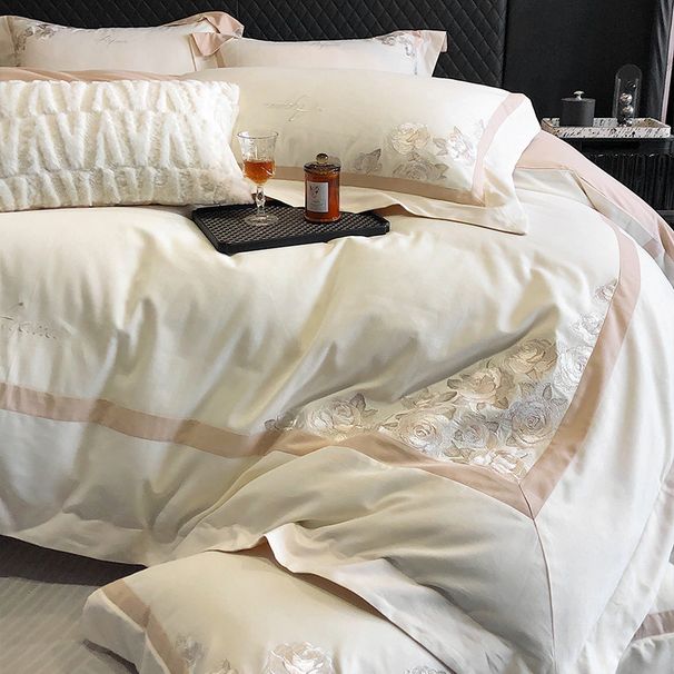 Autumn Winter 100-Count Pure Cotton Brushed Four-Piece Set American Floral Embroidery Skin-Friendly Soft Duvet Cover Bedding_maomaolike.com