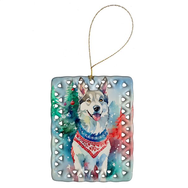 Siberian Husky Christmas Porcelain Ornament Christmas Tree Hanging Decorations For Home Christmas Holiday, Rectangle, Gift, Multicolor_maomaolike.com
