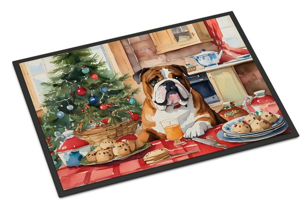 English Bulldog Christmas Cookies Doormat Front Door Mat Indoor Outdoor Rugs For Entryway, Non Slip Washable Low Pile, 24H X 36W_maomaolike.com