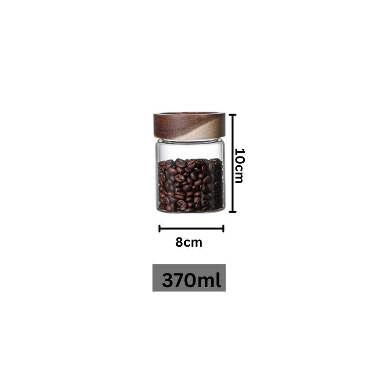 Glass Storage Jar With Wooden Lid, Airtight Kitchen Spice Dry Food Container Bottle_maomaolike.com