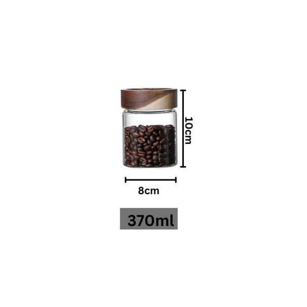 Glass Storage Jar With Wooden Lid, Airtight Kitchen Spice Dry Food Container Bottle_maomaolike.com
