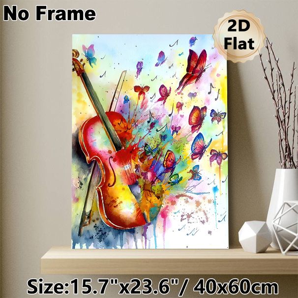 Violin & Butterfly Themed Painting Poster, Vibrant Watercolor Art Poster, Artistic Design With Colorful Violin, Flying Butterflies And Musical Notes_maomaolike.com