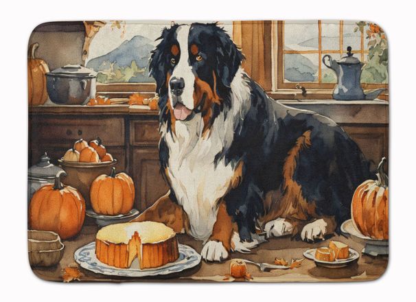 Bernese Mountain Dog Fall Kitchen Pumpkins Memory Foam Kitchen Mat Machine Washable Anti-Fatigue Mat Cushion Comfort Bath Mat Or Kitchen Rug_maomaolike.com