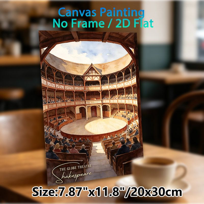 Globe Theatre Shakespeare Painting Poster, Warm-toned Watercolor-style Poster, Detailed Historic Theatre With Audience Scene, Infuses Literary_maomaolike.com