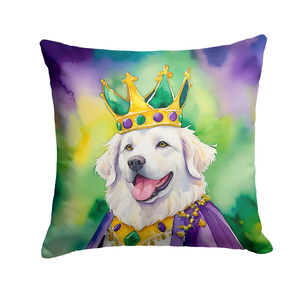Kuvasz King Of Mardi Gras Throw Pillow Machine Washable, Indoor Outdoor Decorative Pillow For Couch, Bed Or Patio, 14Hx14W_maomaolike.com