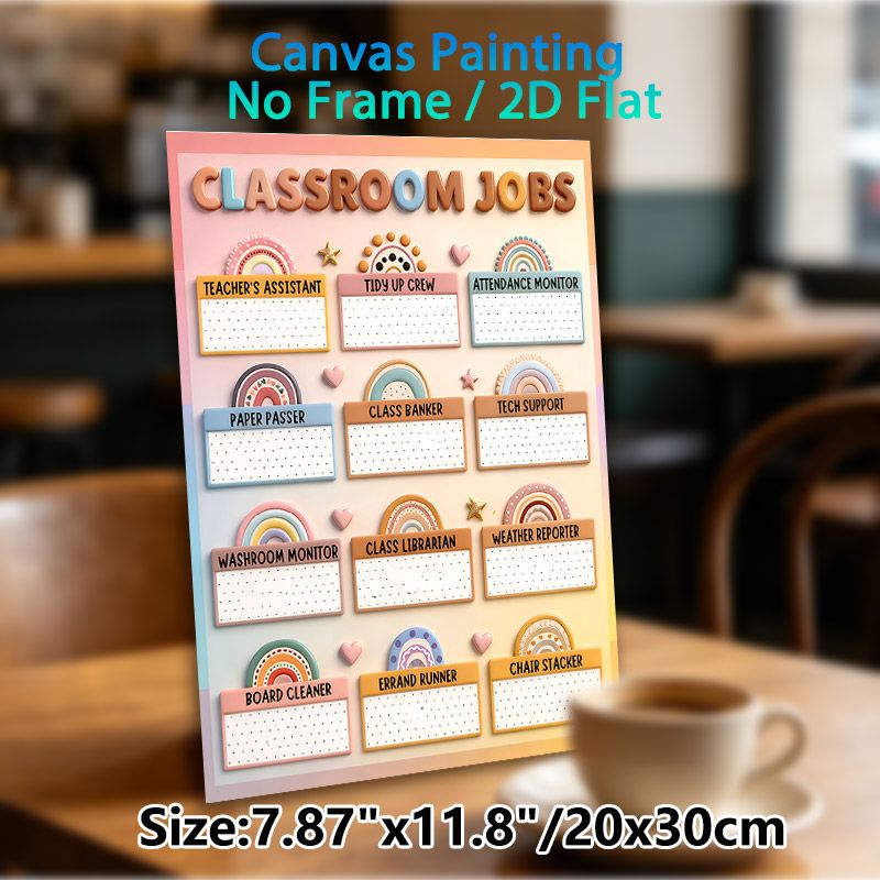Classroom Jobs Painting Poster, Pastel Boho Style Classroom Role Chart Poster, Organized Slot Design To Assign Classroom Tasks, Suitable For Classroom_maomaolike.com