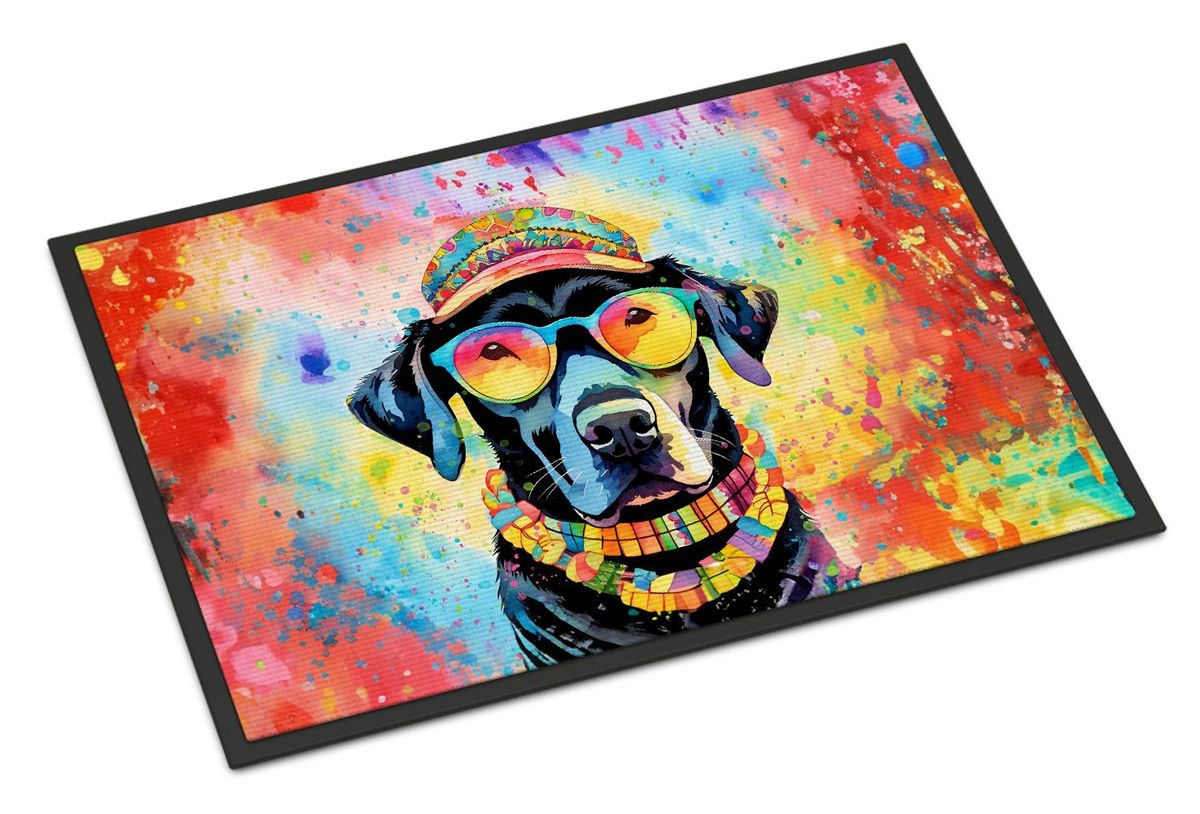 Black Labrador Hippie Dawg Doormat Front Door Mat Indoor Outdoor Rugs For Entryway, Non Slip Washable Low Pile, 24H X 36W_maomaolike.com