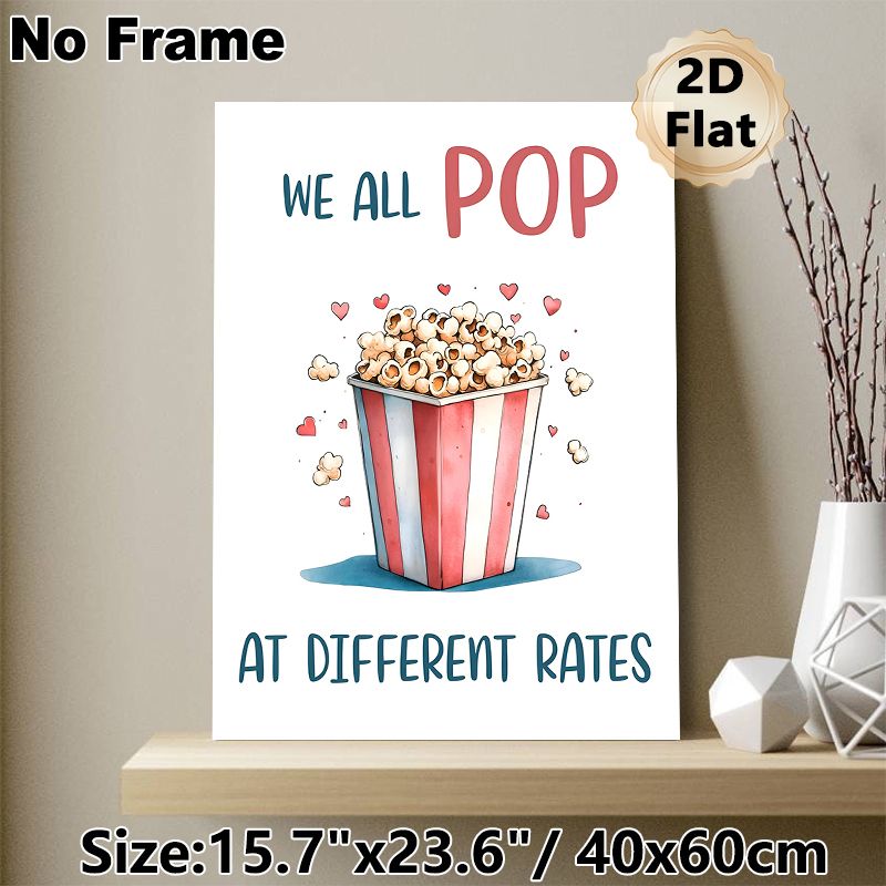 Popcorn Motivational Painting Poster, Watercolor Cute Striped Popcorn Bucket With Hearts Poster, Warm Encouraging Quote Decor For Home Theater, Living_maomaolike.com