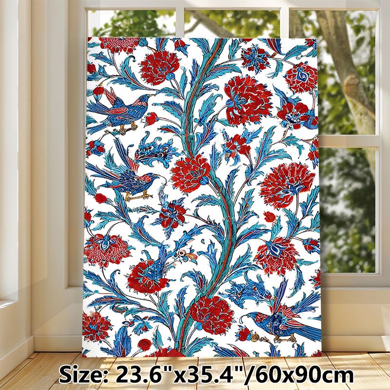 Floral & Bird Themed Painting Poster, Vibrant Ornate Botanical Poster, Rich Red Flowers & Blue Birds Decorative Artwork Ideal For Living Room, Bedroom_maomaolike.com