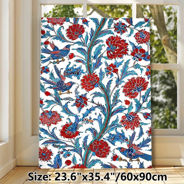 Floral & Bird Themed Painting Poster, Vibrant Ornate Botanical Poster, Rich Red Flowers & Blue Birds Decorative Artwork Ideal For Living Room, Bedroom_maomaolike.com
