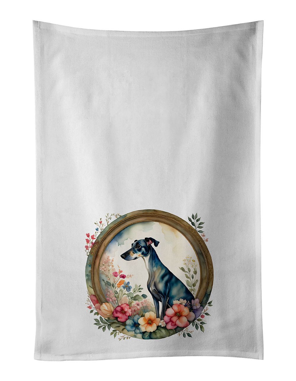 Greyhound And Flowers Kitchen Towel Set Of 2 White Dish Towels Decorative Bathroom Hand Towel For Hand, Face, Hair, Yoga, Tea, Dishcloth, 19 X 28", White_maomaolike.com