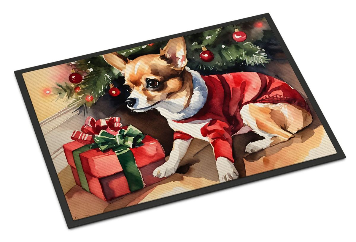 Chihuahua Cozy Christmas Doormat Front Door Mat Indoor Outdoor Rugs For Entryway, Non Slip Washable Low Pile, 24H X 36W_maomaolike.com