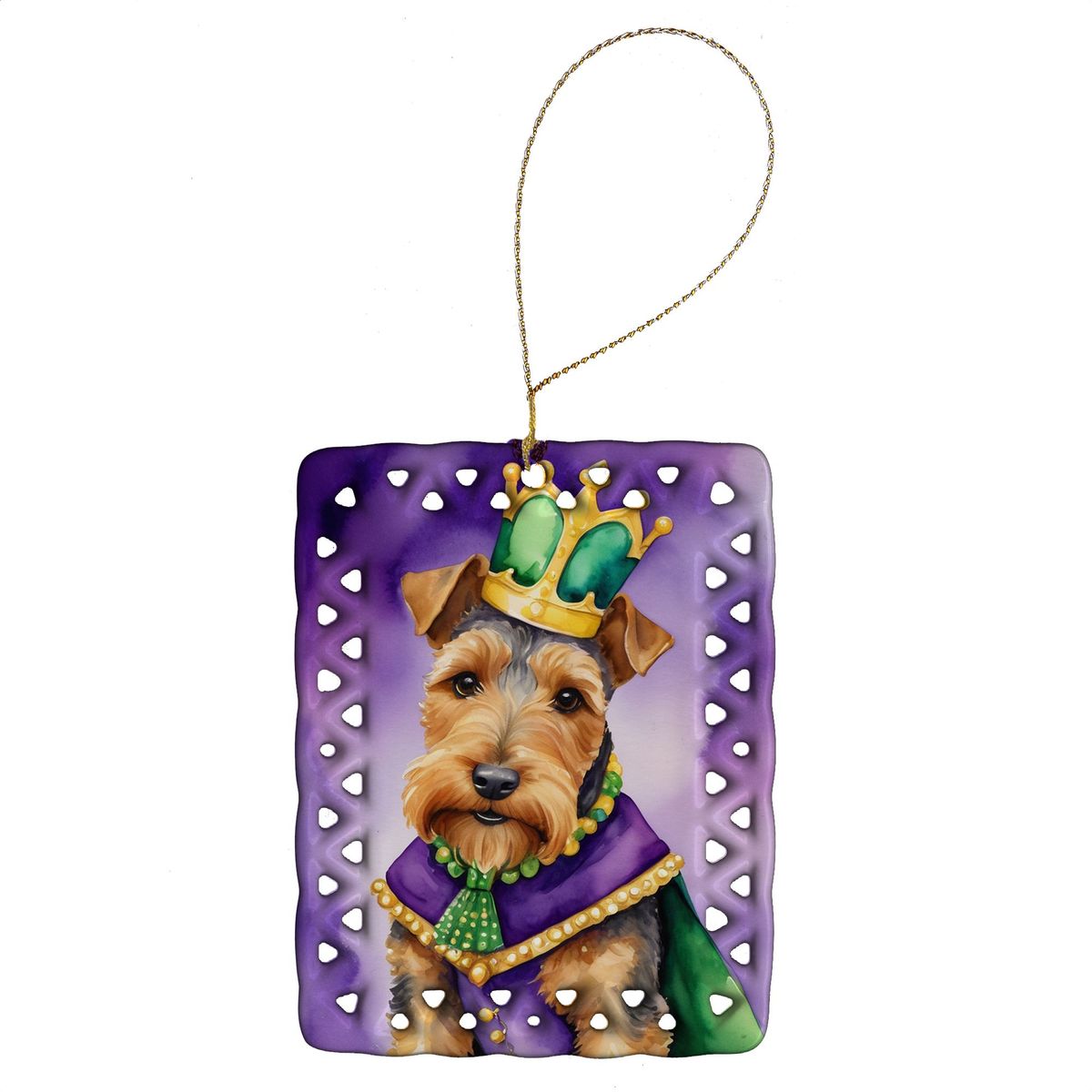 Welsh Terrier King Of Mardi Gras Porcelain Ornament Christmas Tree Hanging Decorations For Home Christmas Holiday, Rectangle, Gift, Multicolor_maomaolike.com