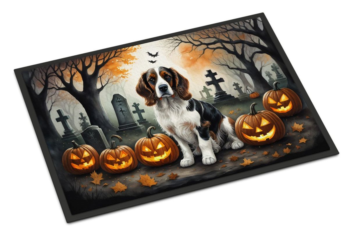 Welsh Springer Spaniel Spooky Halloween Doormat Front Door Mat Indoor Outdoor Rugs For Entryway, Non Slip Washable Low Pile, 24H X 36W_maomaolike.com