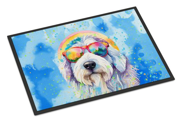 Old English Sheepdog Hippie Dawg Doormat Front Door Mat Indoor Outdoor Rugs For Entryway, Non Slip Washable Low Pile, 24H X 36W_maomaolike.com