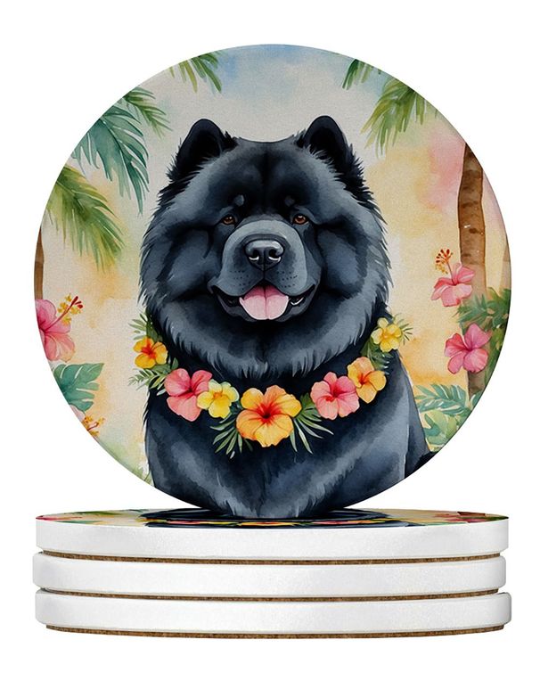 Chow Chow Luau Large Sandstone Coasters Pack Of 4 Absorbent Round Coasters Decor Gifts For Men Or Women, 4 In, Multicolor_maomaolike.com