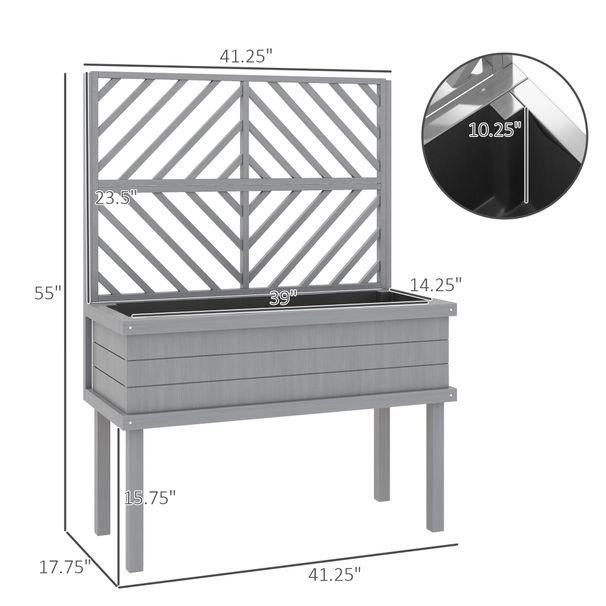 Elevated Wood Planter With Trellis For Climbing Plants, Raised Garden Bed With Legs And Drainage Holes, Gray_maomaolike.com
