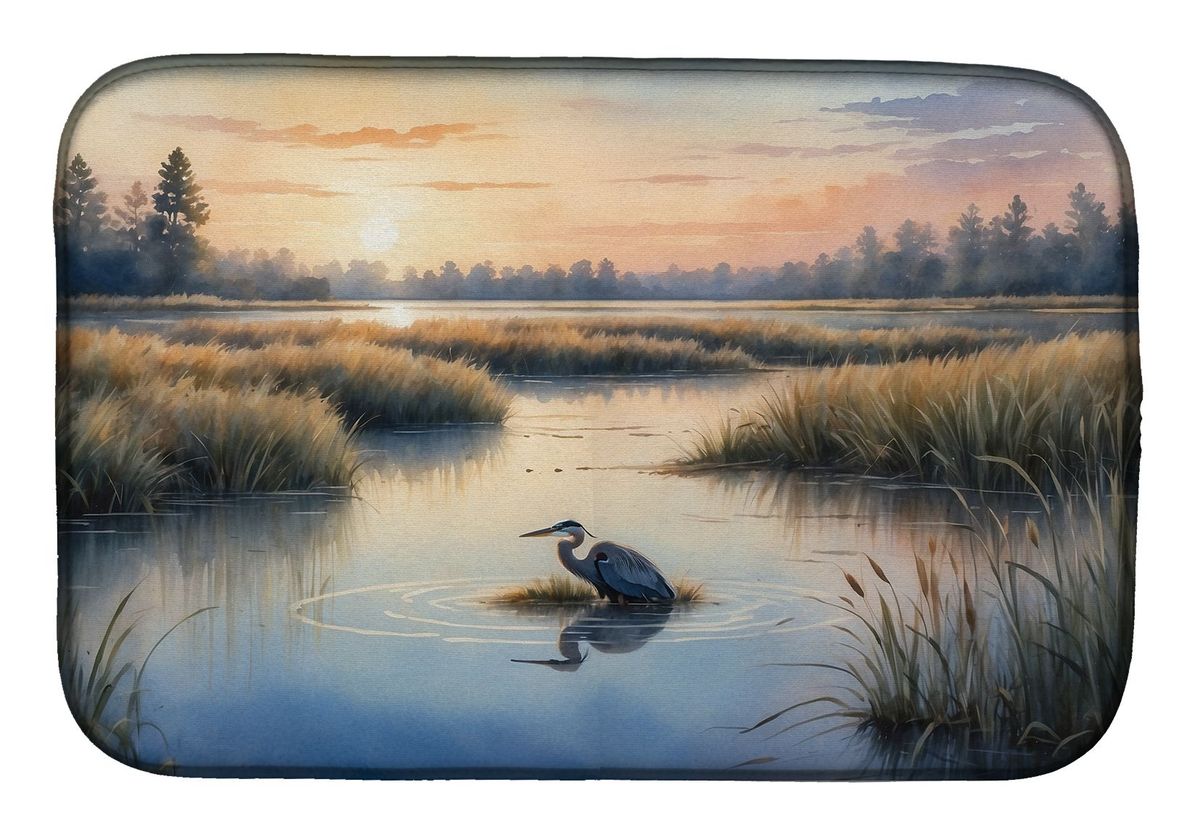 Wetland Wonders Blue Heron Dish Drying Mat Absorbent Dish Drying Mat Pad For Kitchen Counter Dish Drainer Mat For Countertop, 14 X 21", Multicolor_maomaolike.com