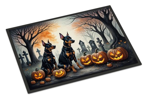 Doberman Pinscher Spooky Halloween Doormat Front Door Mat Indoor Outdoor Rugs For Entryway, Non Slip Washable Low Pile, 24H X 36W_maomaolike.com