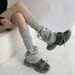 Leg hosiery y2k grey strap socks for women spring Fall mid-tube jk calf socks trumpet knit hosiery_maomaolike.com