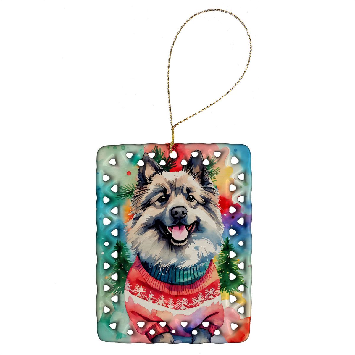 Keeshond Christmas Porcelain Ornament Christmas Tree Hanging Decorations For Home Christmas Holiday, Rectangle, Gift, Multicolor_maomaolike.com