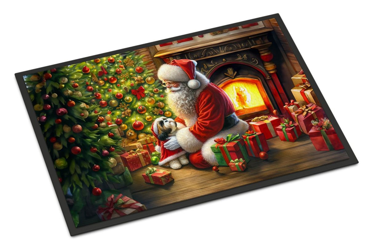 Shih Tzu And Santa Claus Doormat Front Door Mat Indoor Outdoor Rugs For Entryway, Non Slip Washable Low Pile, 24H X 36W_maomaolike.com
