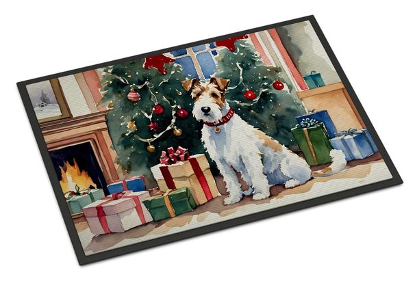 Fox Terrier Cozy Christmas Doormat Front Door Mat Indoor Outdoor Rugs For Entryway, Non Slip Washable Low Pile, 24H X 36W_maomaolike.com