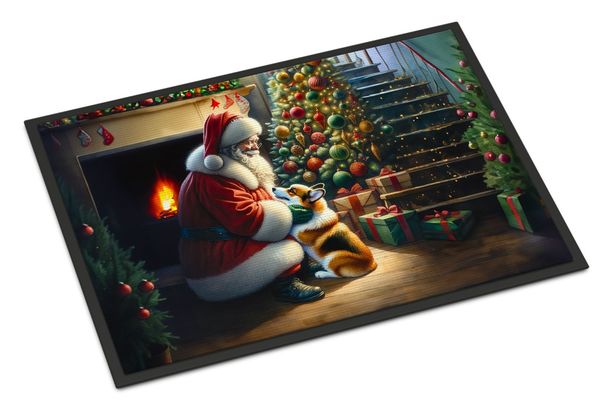 Corgi And Santa Claus Doormat Front Door Mat Indoor Outdoor Rugs For Entryway, Non Slip Washable Low Pile, 24H X 36W_maomaolike.com