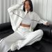 Women's Clothing leisure suit long sleeved half high collar cardigan sweater lace up striped trousers_maomaolike.com