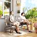 Outdoor 2-Person Glider Bench, Outside Glider Swing Chair Loveseat With Table, Steel Frame, Light Mixed Brown_maomaolike.com