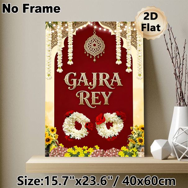 Gajra Rey Traditional Indian Festival Painting Poster, Rich Red-toned Ornate Ethnic Decorative Poster, Vibrant Cultural Design With Floral Garlands_maomaolike.com
