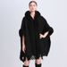 loose plaid plus velvet thick fur collar knitted shawl cape women's woolen shawl coat_maomaolike.com