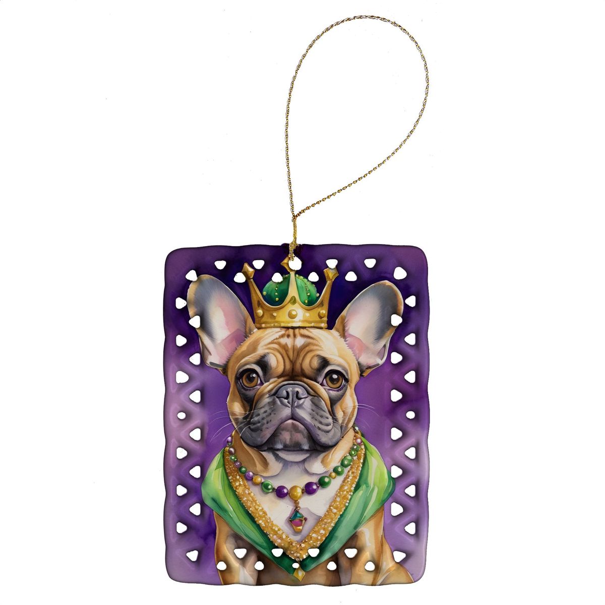 French Bulldog King Of Mardi Gras Porcelain Ornament Christmas Tree Hanging Decorations For Home Christmas Holiday, Rectangle, Gift, Multicolor_maomaolike.com
