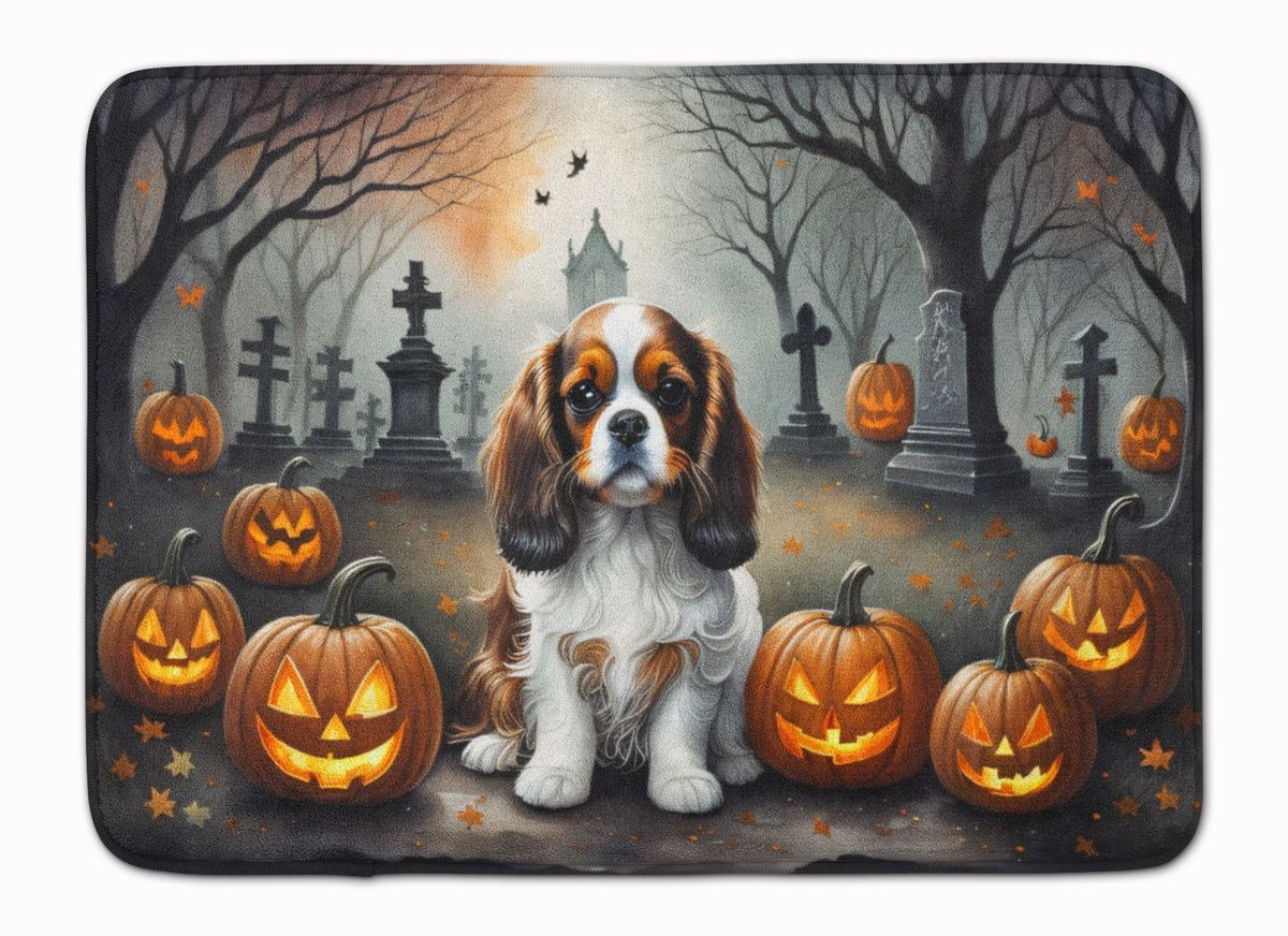 Cavalier Spaniel Spooky Halloween Memory Foam Kitchen Mat Machine Washable Anti-Fatigue Mat Cushion Comfort Bath Mat Or Kitchen Rug_maomaolike.com