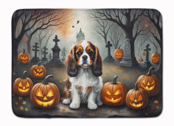 Cavalier Spaniel Spooky Halloween Memory Foam Kitchen Mat Machine Washable Anti-Fatigue Mat Cushion Comfort Bath Mat Or Kitchen Rug_maomaolike.com