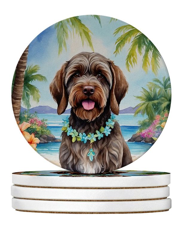 Wirehaired Pointing Griffon Luau Large Sandstone Coasters Pack Of 4 Absorbent Round Coasters Decor Gifts For Men Or Women, 4 In, Multicolor_maomaolike.com