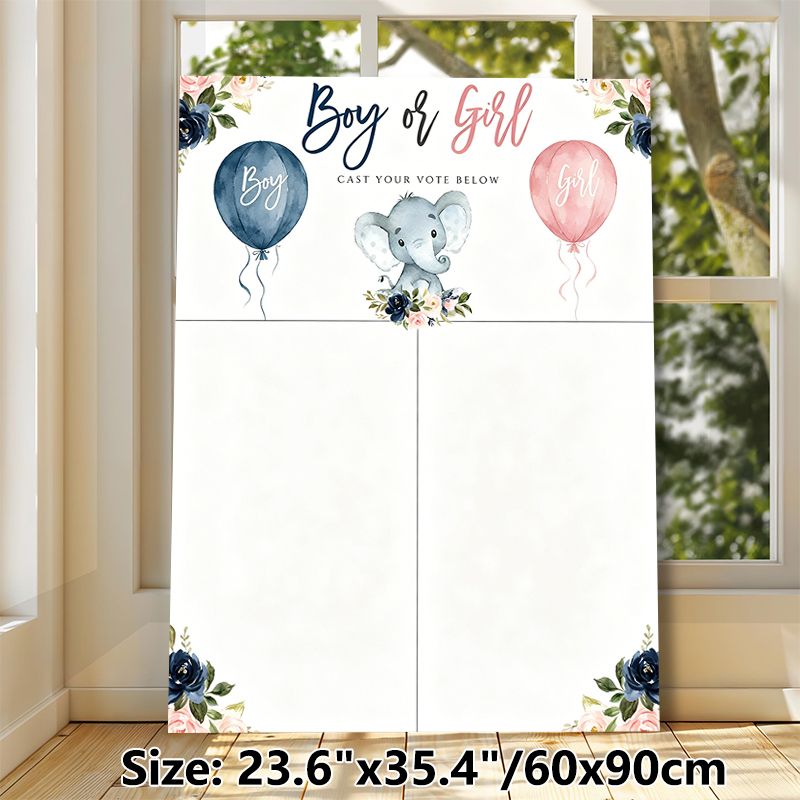 Gender Reveal Painting Poster, Soft Watercolor Elephant & Floral Balloon Poster, Ideal For Gender Vote Activity, Suitable For Baby Shower Gatherings_maomaolike.com