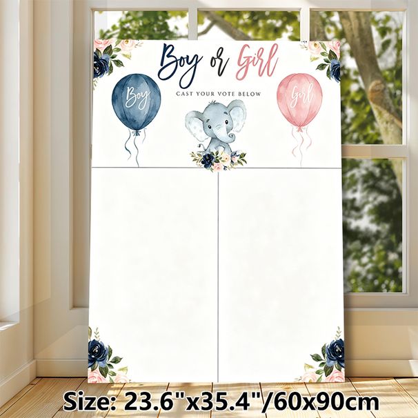 Gender Reveal Painting Poster, Soft Watercolor Elephant & Floral Balloon Poster, Ideal For Gender Vote Activity, Suitable For Baby Shower Gatherings_maomaolike.com