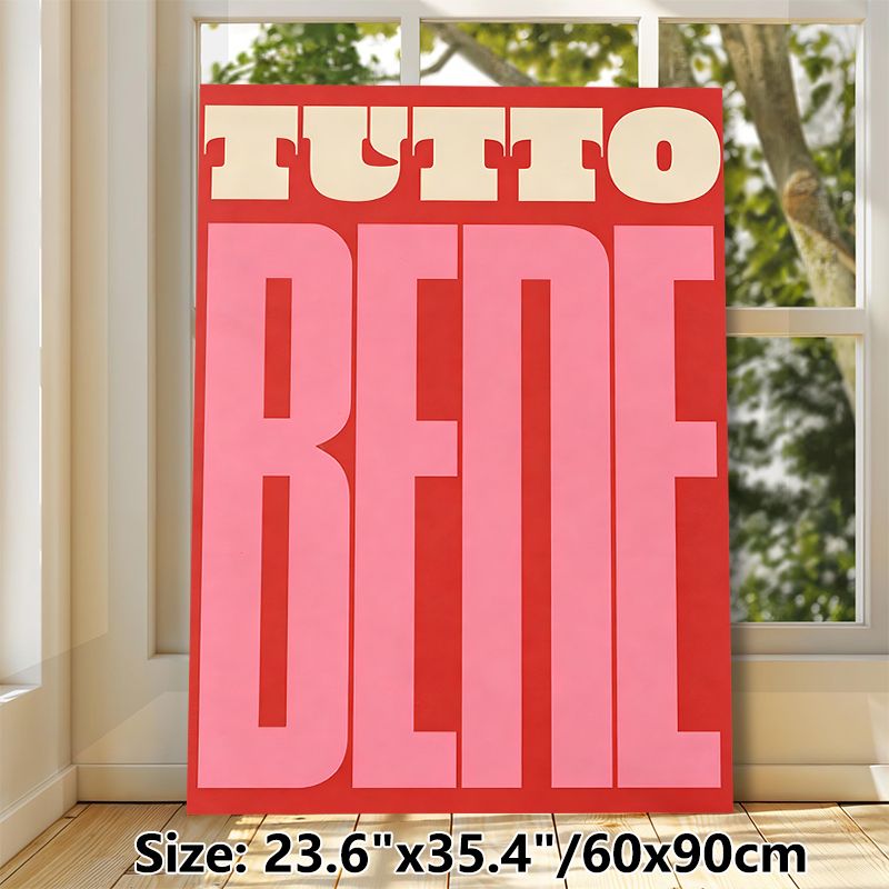 Tutto Bene Typography Painting Poster, Bold Vibrant Color Block Lettering Poster, Cheerful Positive Message Wall Art For Living Room, Bedroom, Office_maomaolike.com