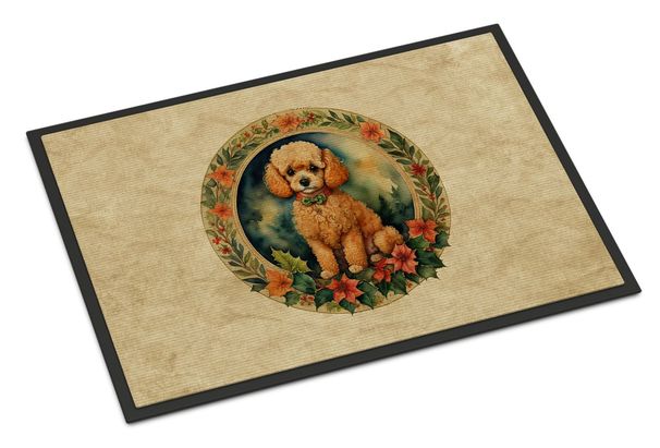 Poodle Christmas Flowers Doormat Front Door Mat Indoor Outdoor Rugs For Entryway, Non Slip Washable Low Pile, 24H X 36W_maomaolike.com