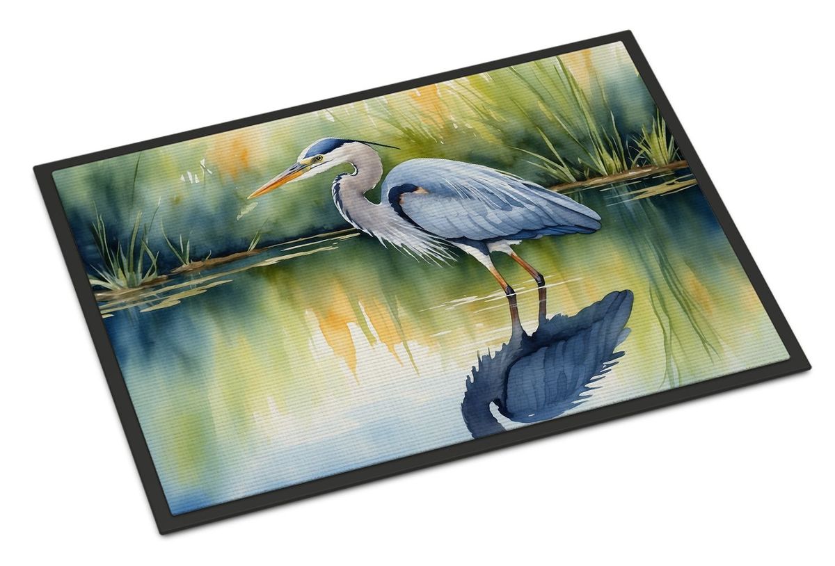 Blue Heron Stalking Prey Doormat Front Door Mat Indoor Outdoor Rugs For Entryway, Non Slip Washable Low Pile, 24H X 36W_maomaolike.com